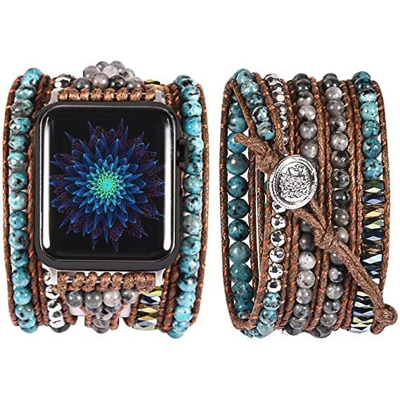 Handmade Beaded Boho Wrap-around Band for Apple Watch Accessories Colorful Wearable Crystal Male Headset