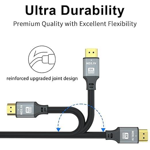 HDMI Cable 10 ft, High Speed Hdmi Cables, 8K@60Hz 4K@120Hz, Ultra HD, 2K, 1080P, for Laptop, Monitor, PS5, PS4, Xbox One, Fire TV Device Dvd