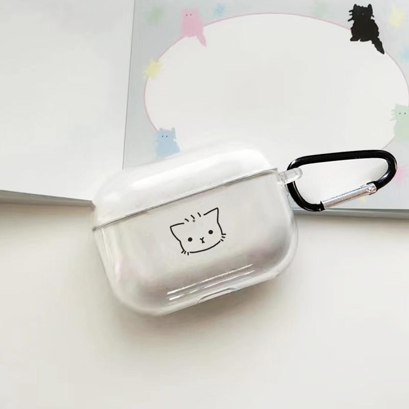 Cute Cat Face Pattern Transparent Protective Case, 1 Count Earphone Case Compatible with AirPods 1 2, AirPods 3, AirPods Pro, High Quality Durable TPU Case