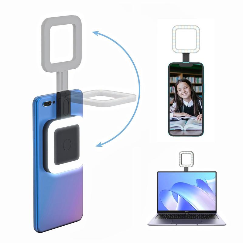 Square Shape Portable Magnetic Phone Selfie Ring Light, 6 Light Modes Phone Clip-on Light, 180° Flip Design Phone Square Light Compatible with iPhone 15 14 13 12 Series Phone, Laptop, Tablet