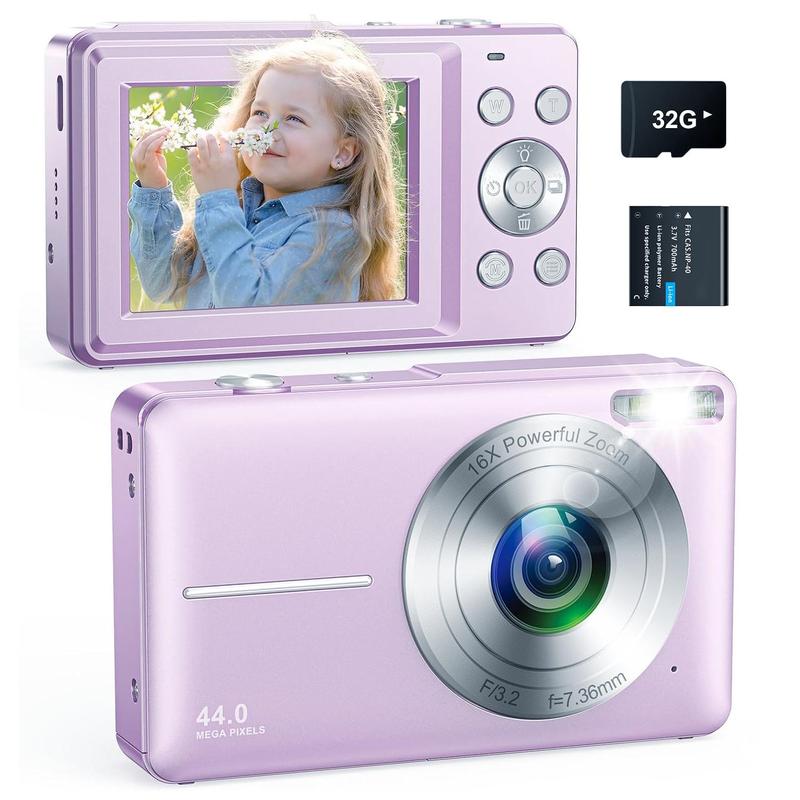 Fall Digital Camera with 32G SD Card, Full HD 1080P Video Camera, 44MP Point & Shoot Camera with 16X Zoom Anti Shake for Gift, Vintage Camera, Mini Camera, Portable Camera