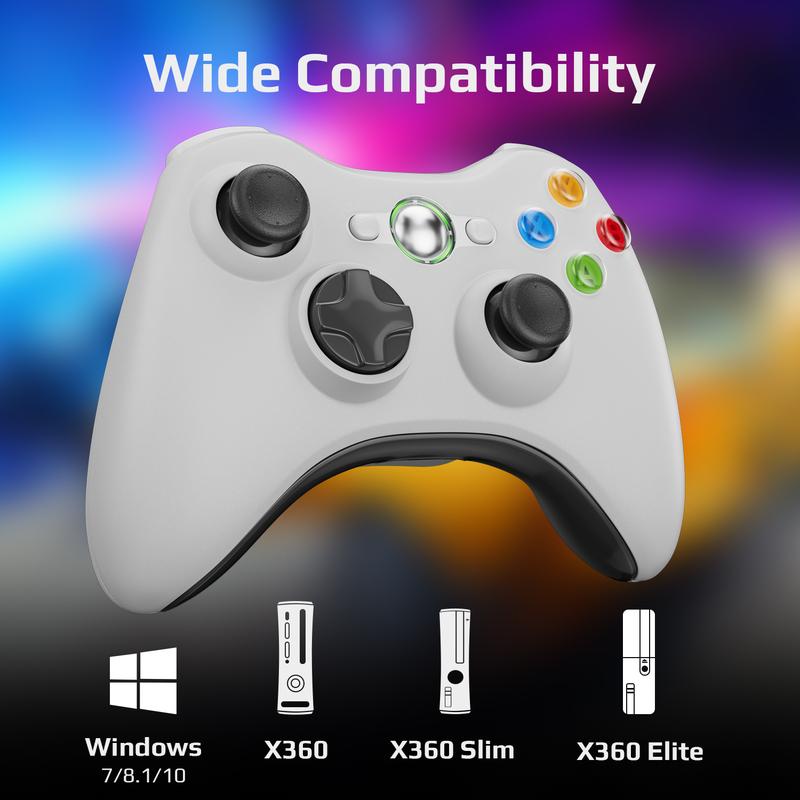 ISHAKO Wireless Controller For Xbox 360 PC Windows, Enhanced chip, Upgraded Joystick, Double Vibration, 2.4Ghz Wireless Receiver, White