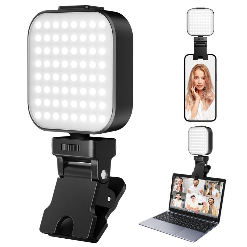 Portable LED rechargeable selfie light, adjustable 5 lighting modes, miniature with front and back clip cell phone light, suitable for cell phone, IPhone, Android, IPad, laptop, makeup, selfie, vlog, video conferencing