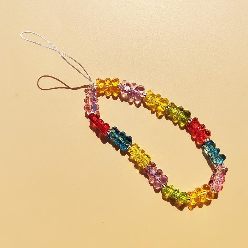 Jelly Mixed Color Bear Shaped Mobile Phone Chain, Fashion Cute Mobile Phone Lanyard, Anti-lost Mobile Phone Decoration