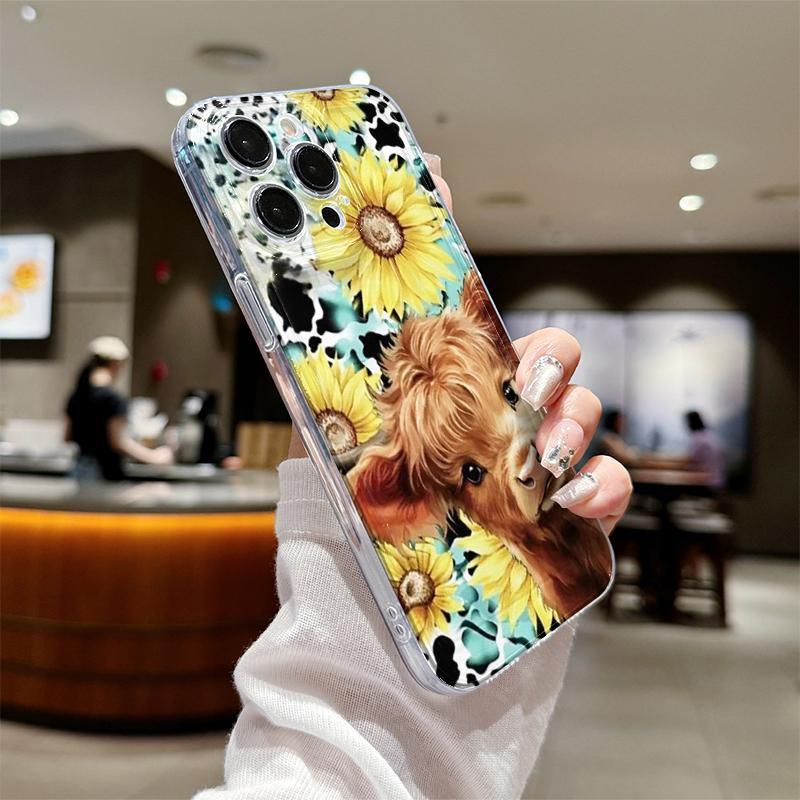 Cute Flower & Cow Pattern Phone Case, Anti-fall Decorative Phone Protector Cover, Phone Accessories Compatible with iPhone 11 12 13 14 15 Series