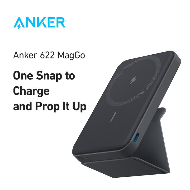 Anker 622 Magnetic Battery MagGo, 5,000mAh Foldable Wireless Charger with Stand and USB-C Port, Compatible for iPhone