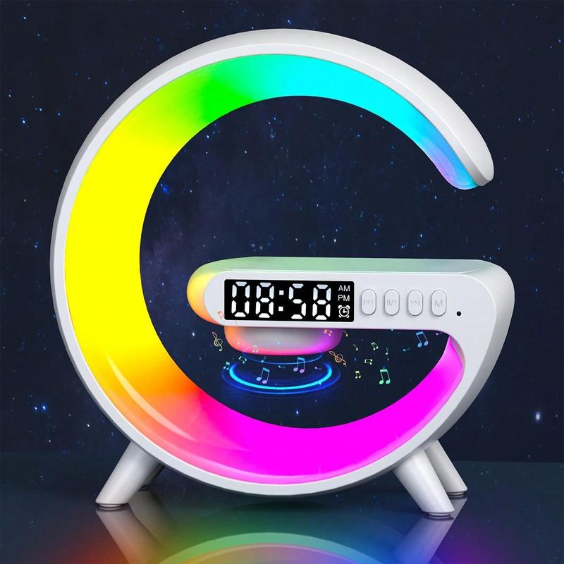 Wireless Charging Atmosphere Bluetooth Speaker, RGB Colour Light Wireless Charger Bluetooth Speaker Multicolor Led ,3 In 1 LED Night Light Intelligent Atmosphere Lamp With Bluetooth Speaker And Wireless Charger Station, Rechargeable Long Battery Life