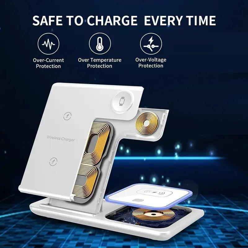 3 In 1 Wireless Charging Station, Portable Foldable Wireless Charger, Multifunctional Charging Station for iPhone iWatch AirPods