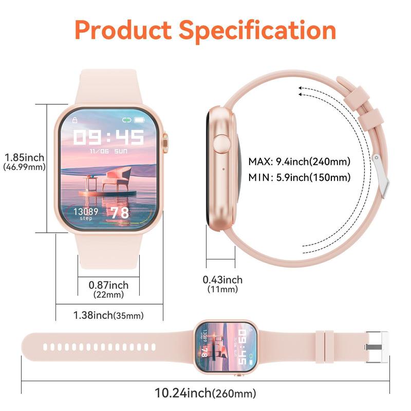 Smartwatch (Answer Dial), 2024 Latest 1.85-inch Fitness Tracker, Pedometer, Multi-Sport Mode, Waterproof Women's & Men's Fitness Watch for Android iPhone