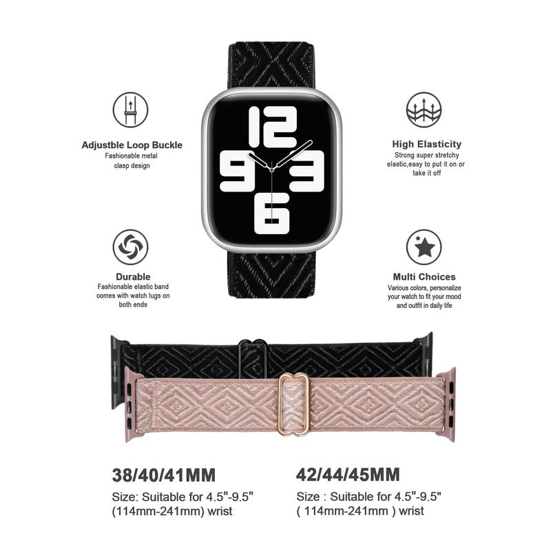 2Pcs Set Stretchy Nylon Solo Loop Compatible With Apple Watch Band 49mm 46mm 45mm 44mm 42mm 41mm 40mm 38mm Men Women, Rhinestone Texture Soft Nylon Elastic Braided Strap Compatible With Apple Watch Ultra 1, 2, 3 Series 10 9 8 7 6 5 4 3 2 1 SE As A Gift F