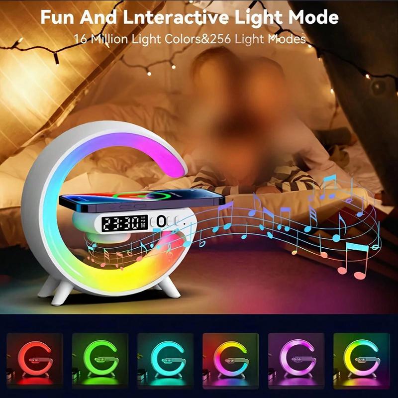 Wireless Charging Atmosphere Bluetooth Speaker, RGB Colour Light Wireless Charger Bluetooth Speaker Multicolor Led ,3 In 1 LED Night Light Intelligent Atmosphere Lamp With Bluetooth Speaker And Wireless Charger Station, Rechargeable Long Battery Life