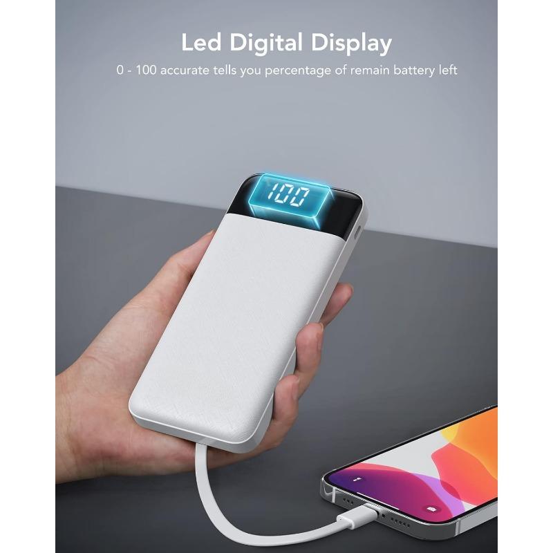 Portable Charger with Built in Cables, Portable Charger with Cords Wires Slim 10000mAh Travel Battery Pack 6 Outputs 3 Inputs 3A Fast Charging Power Bank