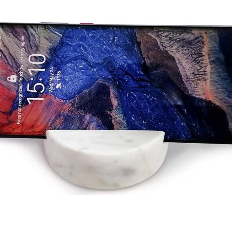 Marble Cell Phone Stand Holder for Tablet, Countertop, and Nightstand - Heavy Solid Real Stone Mobile Phone Stands - Office Accessories