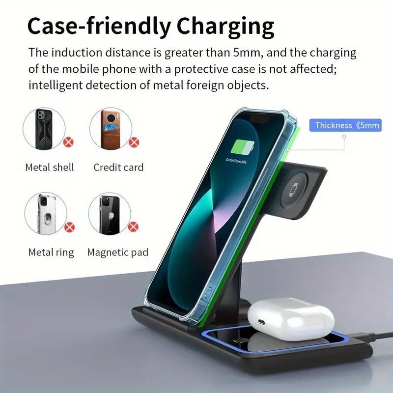 3 In 1 Wireless Charging Station, Portable Foldable Wireless Charger, Multifunctional Charging Station for iPhone iWatch AirPods