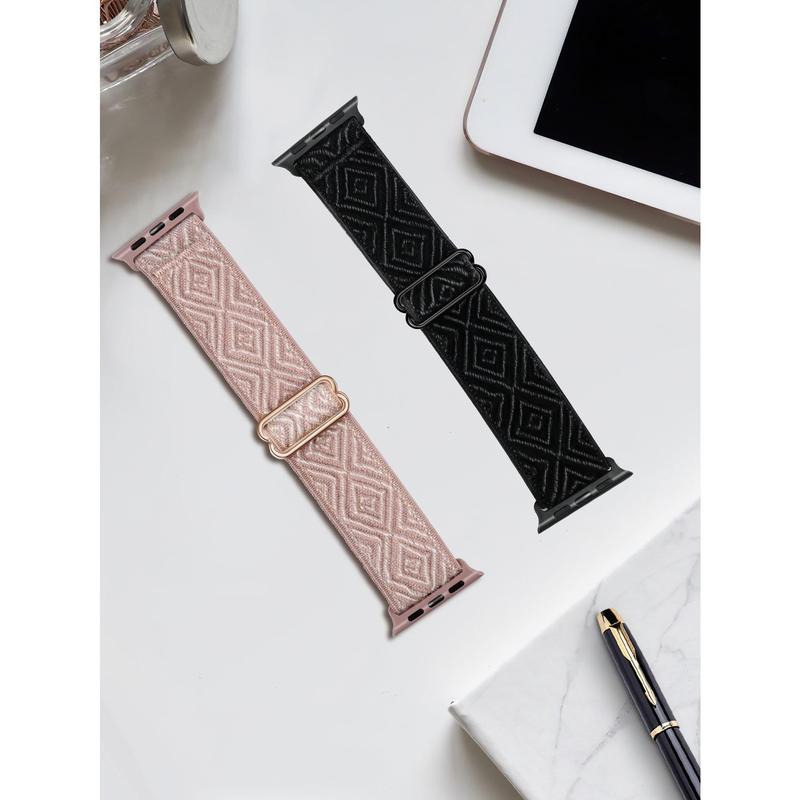 2Pcs Set Stretchy Nylon Solo Loop Compatible With Apple Watch Band 49mm 46mm 45mm 44mm 42mm 41mm 40mm 38mm Men Women, Rhinestone Texture Soft Nylon Elastic Braided Strap Compatible With Apple Watch Ultra 1, 2, 3 Series 10 9 8 7 6 5 4 3 2 1 SE As A Gift F