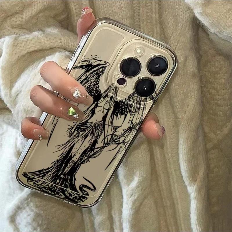 Creative Angel Pattern Phone Case for Summer, Wear-resistant Decorative Phone Protector Cover, Phone Accessories Compatible with iPhone 15 Pro Max Cases, Anti-drop Phone Cases for iPhone 11 12 13 14 15