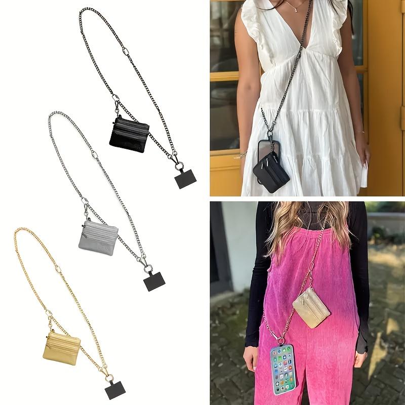 Clip and Go Phone Strap with Zipper Pouch - Hands-Free Carrying - Stylish Crossbody Adjustable Chain Lanyard with Faux Leather  Smartphone Cellphone