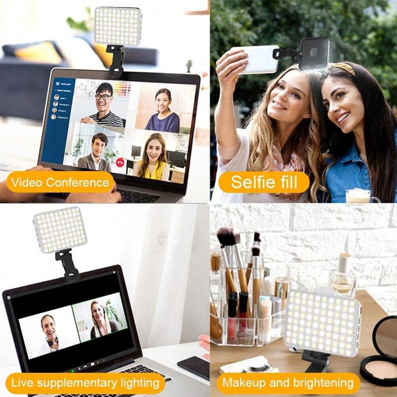 Portable Cool-Warm Dual Colour Selfie Light - 360 Degree Rotatable Rechargeable Clip-On Video Light For Mobile Phones, Computers And On-The-Go Home Selfie Lighting Tools Gifts for Women