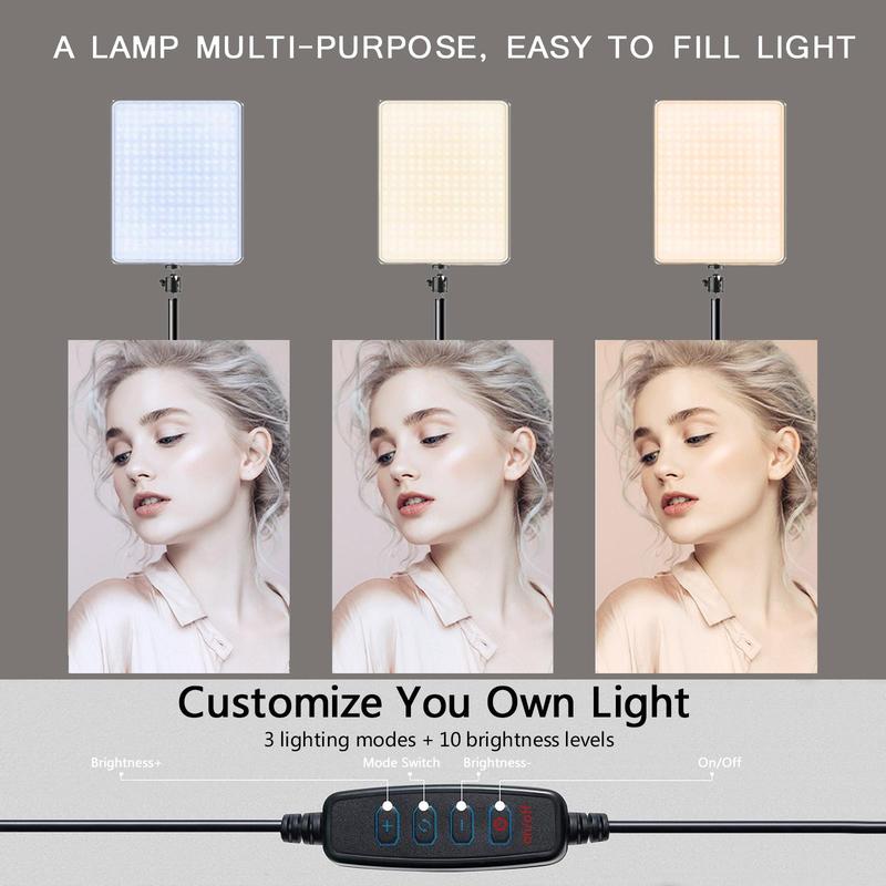 Portable Selfie Light with Stand, 1 Set Dimmable Video Conference Lighting with Adjustable Overhead Stand, Shooting Fill Light for Video Recording YouTube Zoom TikTok Live Streaming Make up Vlogging, Selfie Accessories, Camera Accessories