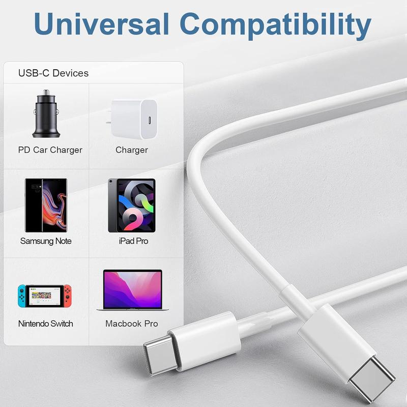 3PCS USB C to C Cable, iPhone 15 Charger Cord 6ft,60W Long Type C Fast Charging Cable for Apple iPhone 15 Pro Pro Max Plus, iPad Pro, Air5, MacBook Air, Samsung Galaxy,Android