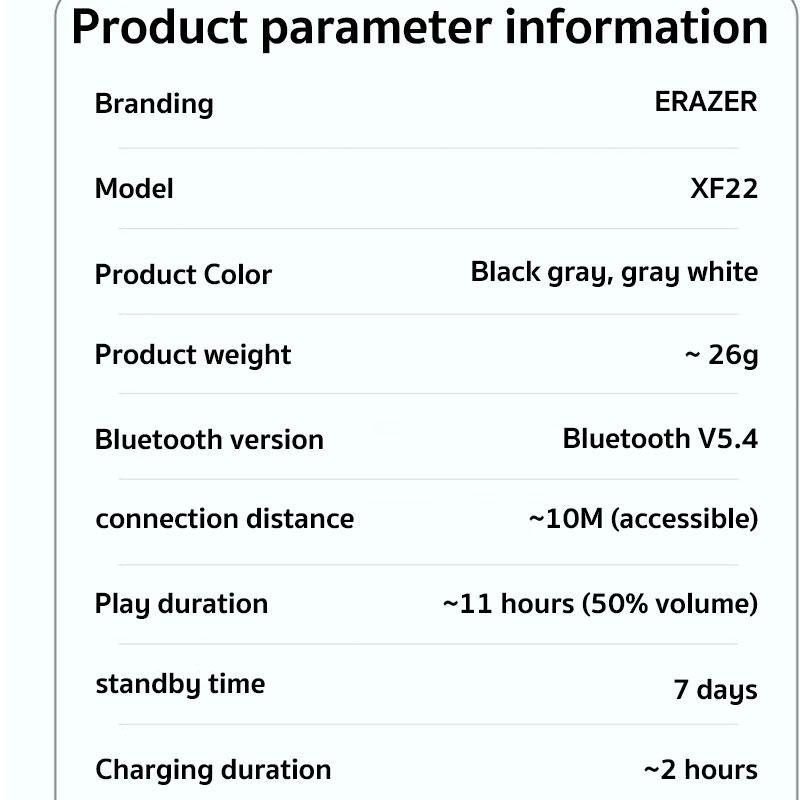 Erazer XF22 Bone Conduction Earphone, Sports Wireless Headset for Running, Sport Earphone, HiFi Sound Call BT5.4 Fast Charging Open Ear Headphone, Running Conduction Earphone