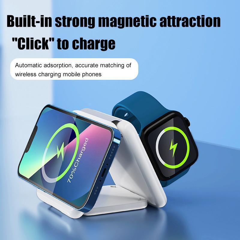 15W Foldable Magnetic Wireless Charger, 1 Count Portable 3 in 1 Wireless Charger, Multifunctional Wireless Charger for iPhone Watch AirPods