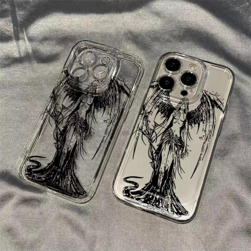 Creative Angel Pattern Phone Case for Summer, Wear-resistant Decorative Phone Protector Cover, Phone Accessories Compatible with iPhone 15 Pro Max Cases, Anti-drop Phone Cases for iPhone 11 12 13 14 15