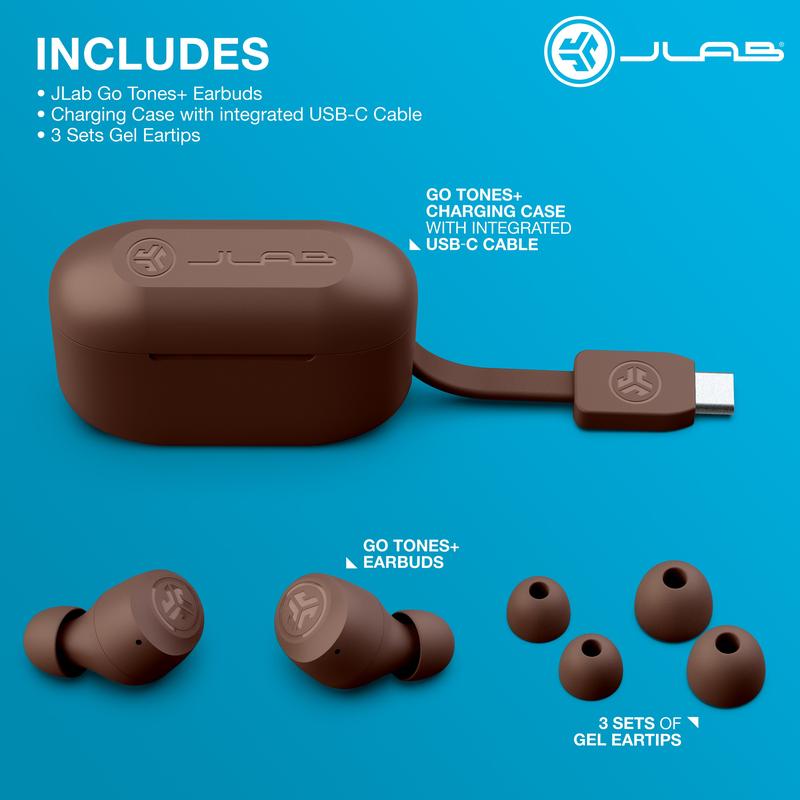 JLab Go Tones+ True Wireless Bluetooth Earbuds, Touch Controls, 35+ Hours Playtime, Customize EQ Sound, Dual Connect, Fast Charge, 2 Year Warranty