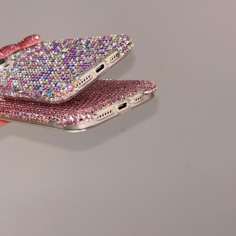 Rhinestone Bow Decor Phone Case, Cute Phone Cover, Fashion Phone Accessories Compatible with iPhone 15 14 13 12 11 Pro Max