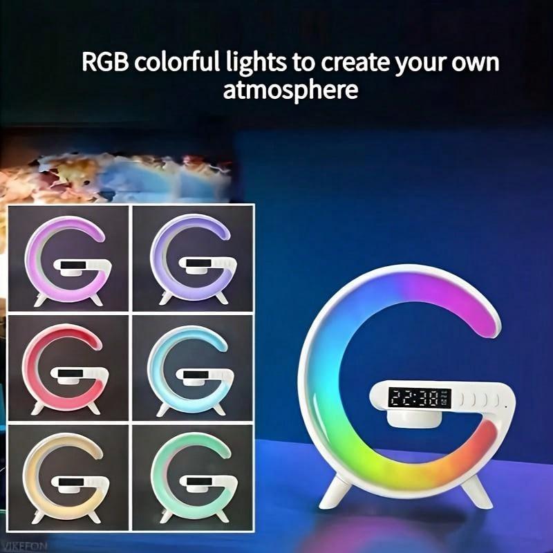 Wireless Charging Atmosphere Bluetooth Speaker, RGB Colour Light Wireless Charger Bluetooth Speaker Multicolor Led ,3 In 1 LED Night Light Intelligent Atmosphere Lamp With Bluetooth Speaker And Wireless Charger Station, Rechargeable Long Battery Life