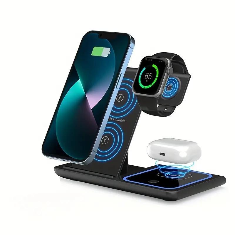 3 In 1 Wireless Charging Station, Portable Foldable Wireless Charger, Multifunctional Charging Station for iPhone iWatch AirPods