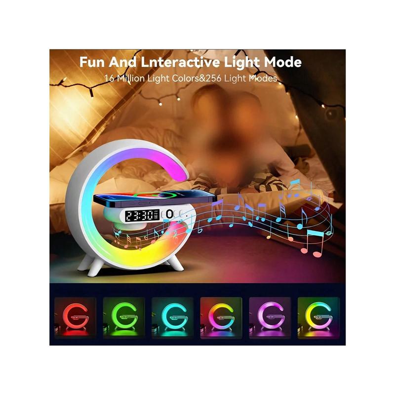 Wireless Charging Atmosphere Bluetooth Speaker, RGB Colour Light Wireless Charger Bluetooth Speaker Multicolor Led ,3 In 1 LED Night Light Intelligent Atmosphere Lamp With Bluetooth Speaker And Wireless Charger Station, Rechargeable Long Battery Life