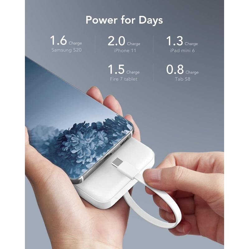 Portable Charger with Built in Cables, Portable Charger with Cords Wires Slim 10000mAh Travel Battery Pack 6 Outputs 3 Inputs 3A Fast Charging Power Bank