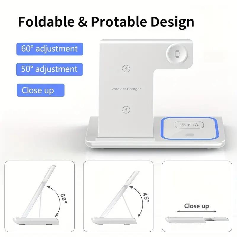 3 In 1 Wireless Charging Station, Portable Foldable Wireless Charger, Multifunctional Charging Station for iPhone iWatch AirPods