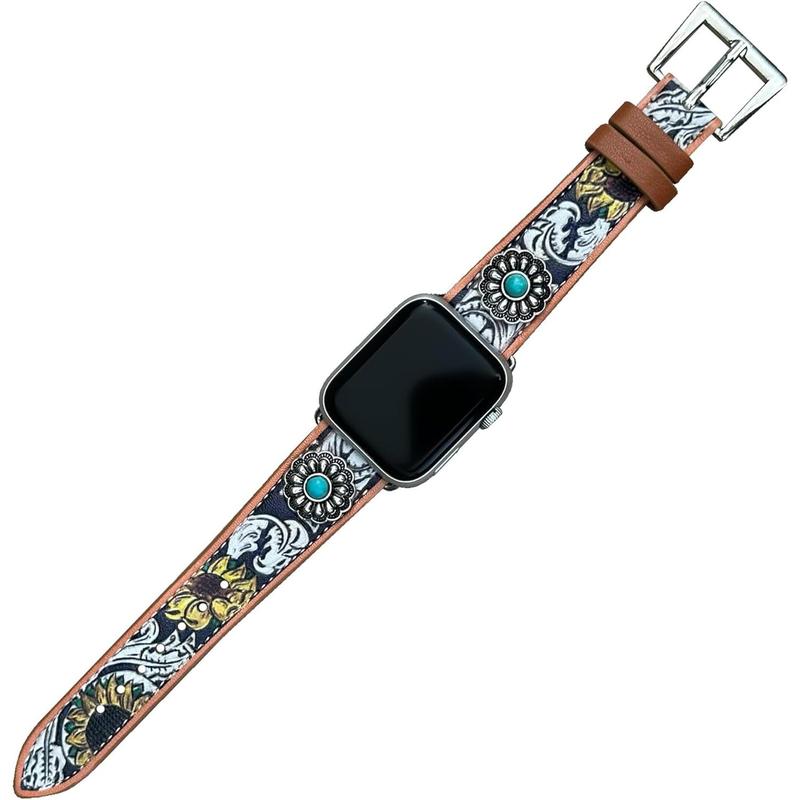 Western Watchband for Apple Watch Size 38mm, 40mm, 41mm, 42mm, 44mm, 45mm and Series 9,8,7,6,5,4 and SE