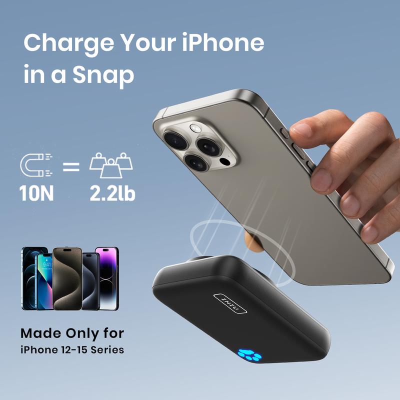 INIU Magnetic Power Bank, 10000mAh 20W PD QC3.0 Wireless Portable Charger Fast Charging, USB C in&Out External  Pack, Compatible with iPhone 16 15 14 13 12 Pro Max Mini and Mag-Safe Battery Pack Smartphone Chargeable Batteries