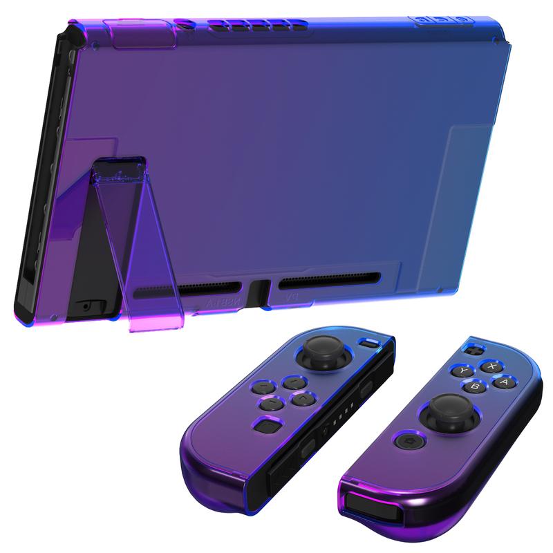 PlayVital UPGRADED Glossy Dockable Case Grip Cover for Nintendo Switch, Ergonomic Protective Case for Nintendo Switch, Separable Protector Hard Shell for Nintendo Switch - Gradient Translucent Bluebell