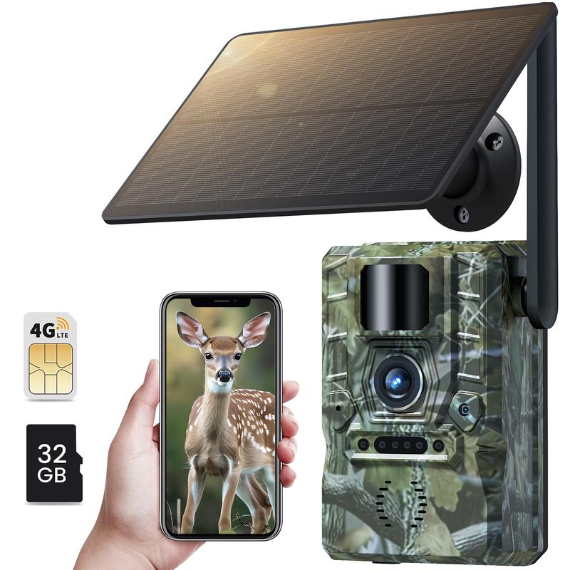 Solar Powered Cellular Trail Camera 4G LTE - 2K Game Camera with Night Vision, Built-in SIM Card, 0.2s Trigger, IP66 Waterproof, APP Control Live Streaming security camera cellular  camera 602  late trail camera