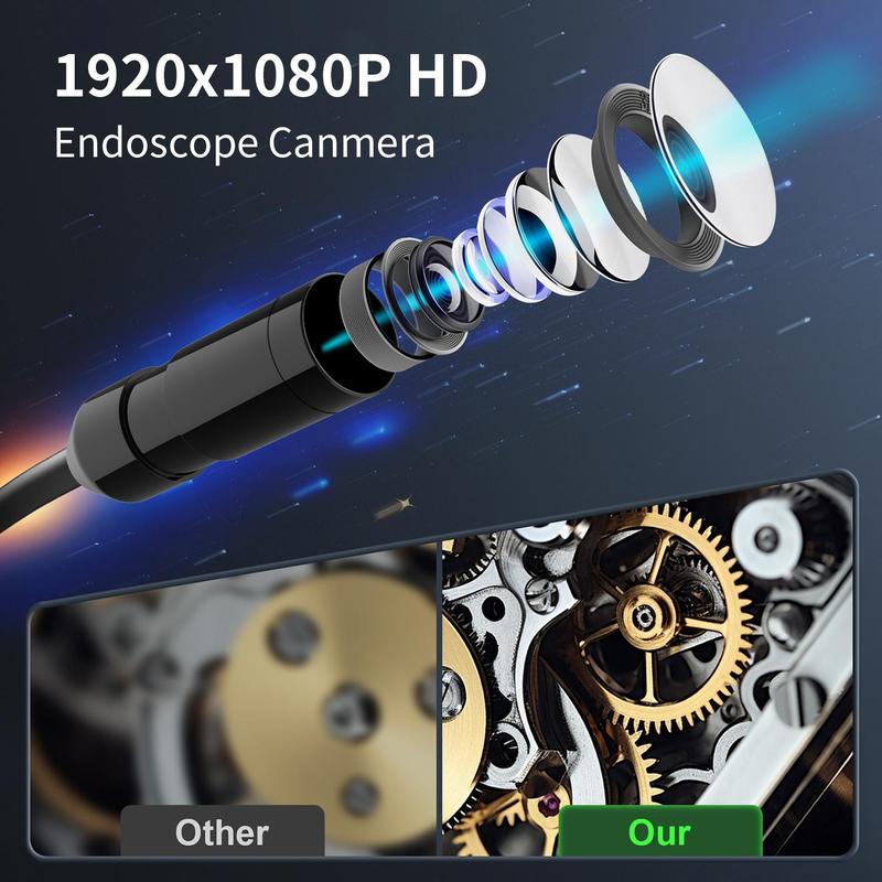 Handheld Endoscope Camera with Light, 1 Count Industrial Digital Borescope, Snake Camera 1080P 8mm IP67 Waterproof Inspection Camera, Car Accessories