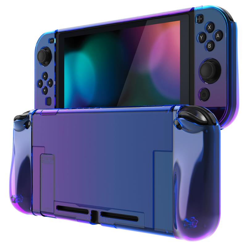 PlayVital UPGRADED Glossy Dockable Case Grip Cover for Nintendo Switch, Ergonomic Protective Case for Nintendo Switch, Separable Protector Hard Shell for Nintendo Switch - Gradient Translucent Bluebell