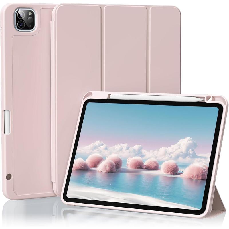 iPad Pro 11 Inch Case 4th 3rd 2nd 1st Generation (2022 2021 2020 2018) with Right Side Pencil Holder, Support 2nd Gen Pencil  Soft Slim PU Cover Auto Wake Sleep (Pink)