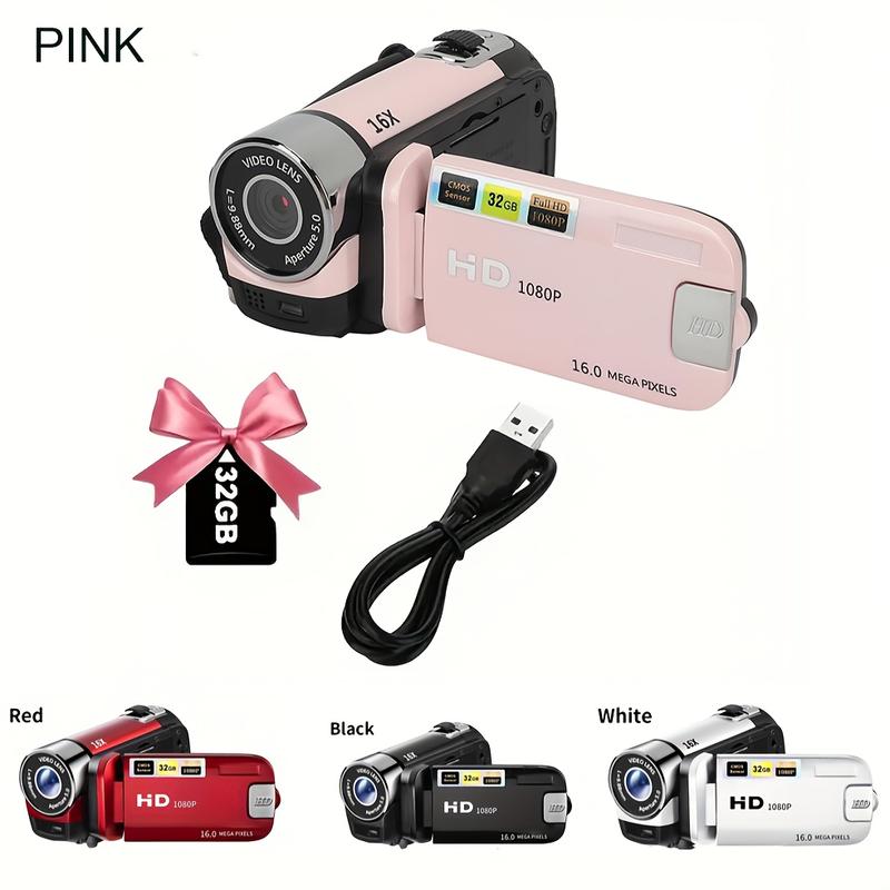 A Camera With A 270° Rotating LED Flip Screen, Equipped With A 32GB Memory Card 16x Digital Zoom Camcorder, 1080P, 2.4-inch Screen Display, New High-definition Wide-angle Camera, Portable Camcorder, Suitable For Home And Outdoor Recording, A Camera For Bo