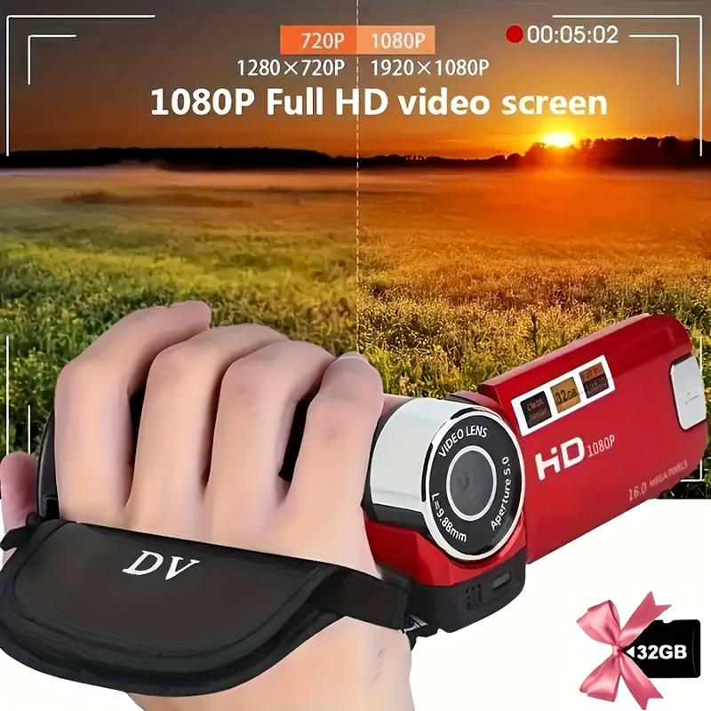 A Camera With A 270° Rotating LED Flip Screen, Equipped With A 32GB Memory Card 16x Digital Zoom Camcorder, 1080P, 2.4-inch Screen Display, New High-definition Wide-angle Camera, Portable Camcorder, Suitable For Home And Outdoor Recording, A Camera For Bo