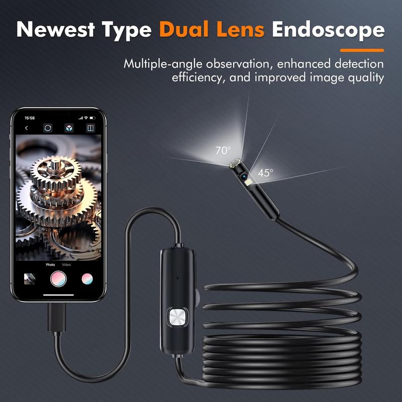 Dual Lens Endoscope Camera with Light  Borescope 1920P HD Inspection Camera with Light, IP67 Waterproof Borescope Camera with Light Scope Camera Endoscope Camera for Android, iPhone, iPad