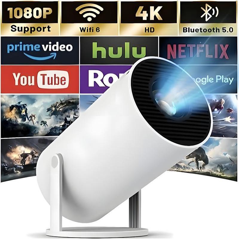 HY300 Smart Projector with Android TV 11.0,5G WiFi Bluetooth Projector 4k Supported,Outdoor Movie Projector Compatible,iOS,Android (white) Audio