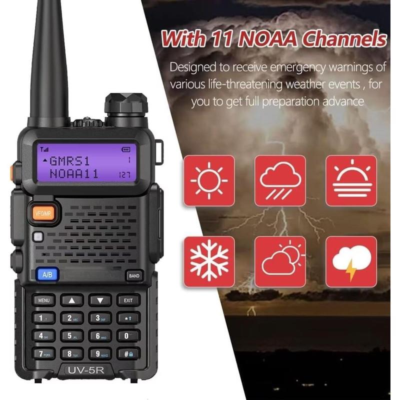 UV-5R GMRS Handheld Radio Long Range Rechargeable Two Way Radio,GMRS Repeater Capable with NOAA Weather Receiving and Scanning and Earpiece,Support Chirp(Black-2Pack)