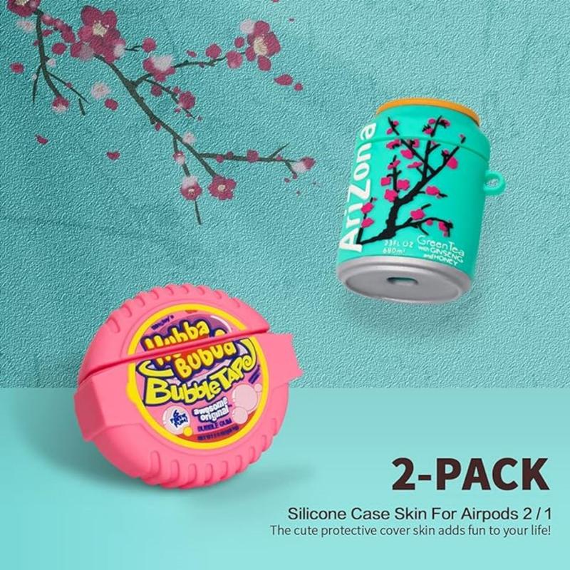 [2Pack] Cute Cartoon Protective Case For Airpod 2 1, Funny Kawaii Food Pattern Bubble Gum And Drinks Protective Case, Non-Slip And Anti-Shock Stylish Headphone Cover For Airpods 1&2