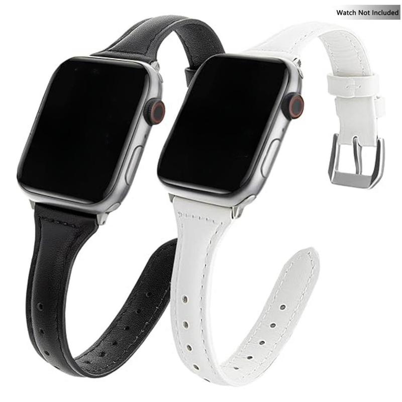 Solid Color PU Leather Watch Band (2 Counts set), Fashionable Watch Band, Wearable Accessories Compatible with Apple Watch Series 9 8 7 6 5 4 3 2 1 Ultra SE