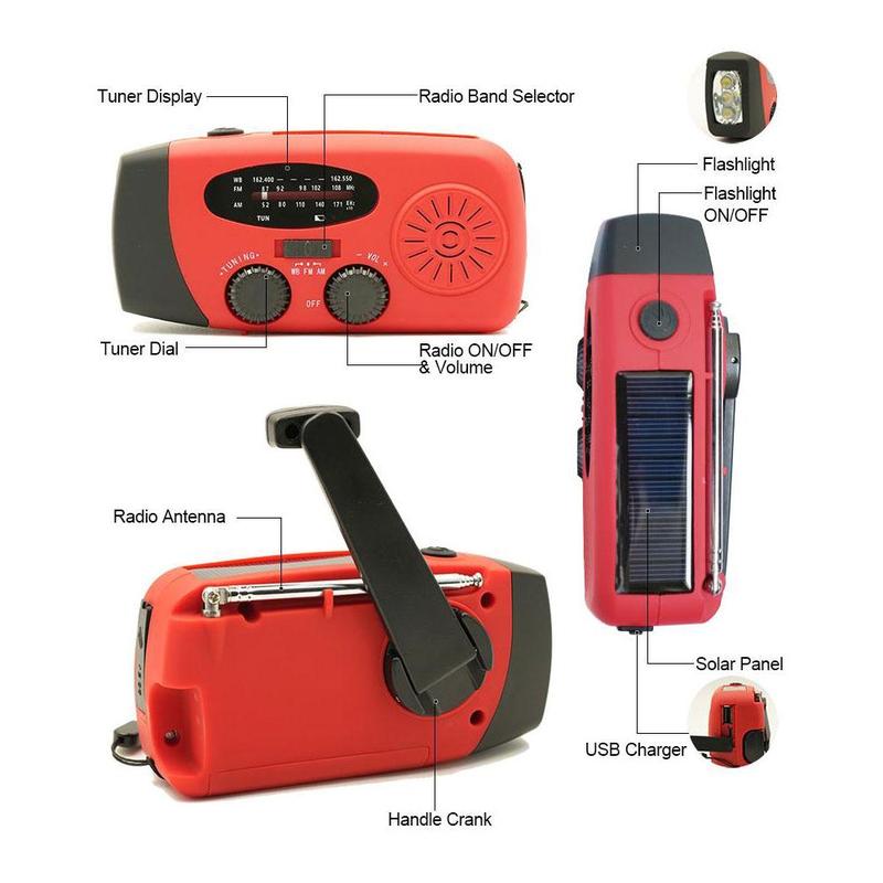 PENGTENG Solar Powered Radio with 3 LED Lights, AM FM NOAA Radio with Flashlight & Power Bank Function, Portable Radio with Solar Panel & Hand Crank for Outdoor