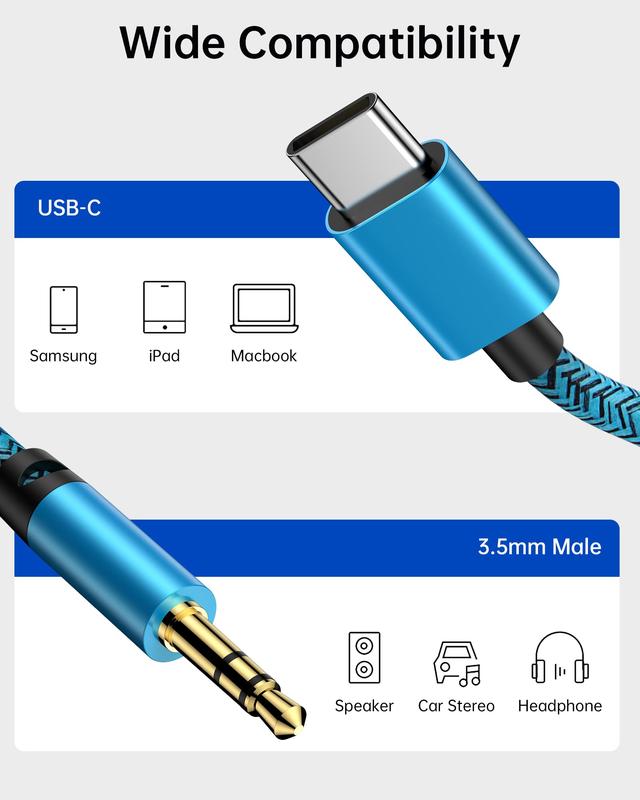 iPhone 16 Aux Cord to USB Type C, 3.3ft USB C to 3.5mm Audio Aux Jack Cable Type C to Aux Cord for Car Stereo Headphone for iPhone 16 15 15 Pro Max 15 Plus, Samsung Galaxy S24 S23 S22 S21 Note 20, Pixel 8 7a Car AUX Music Accessories Android Plug Aluminum
